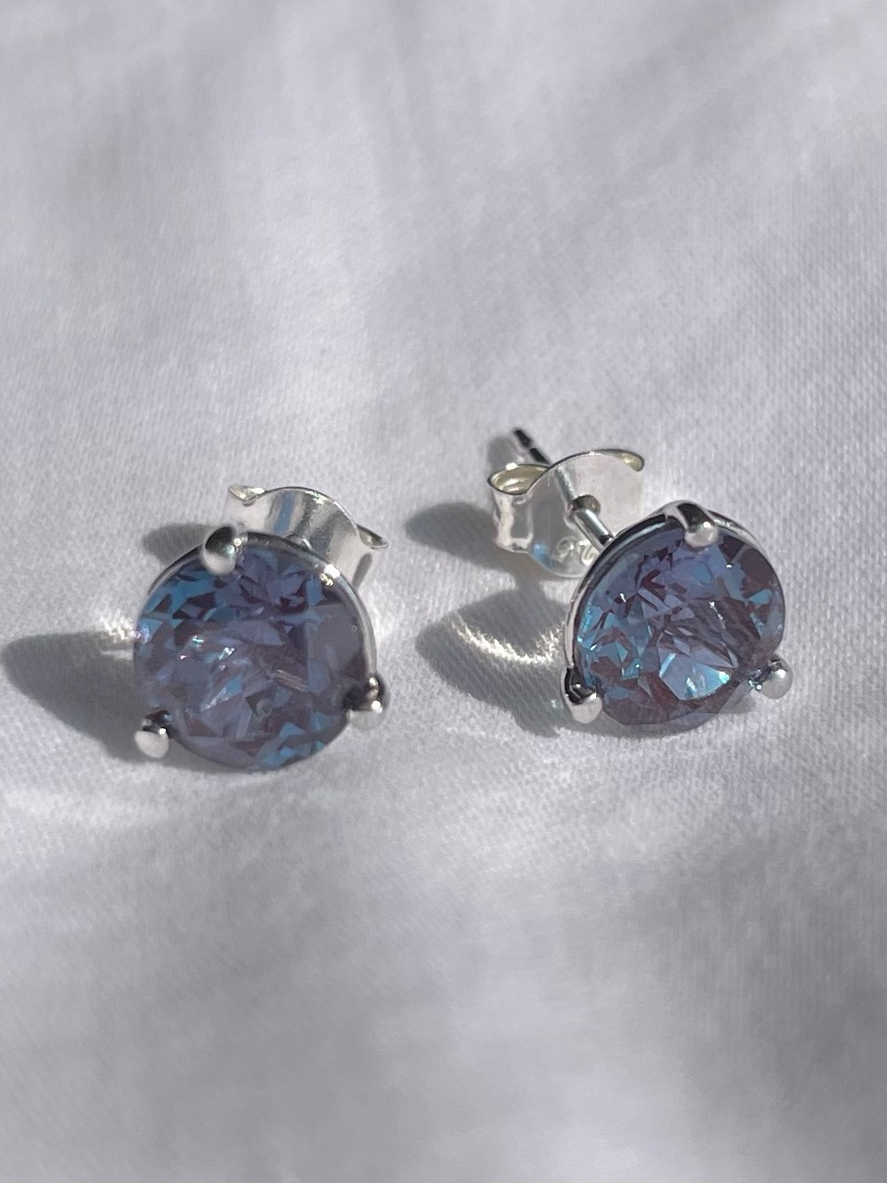 Alexandrite Stud Earrings in Silver - June birthstone